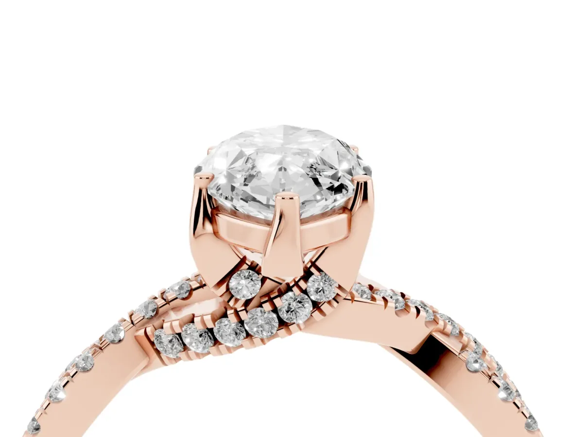 Marquise Cut Solitaire Twist Pave Diamond Engagement Ring with Prong Setting Rose gold