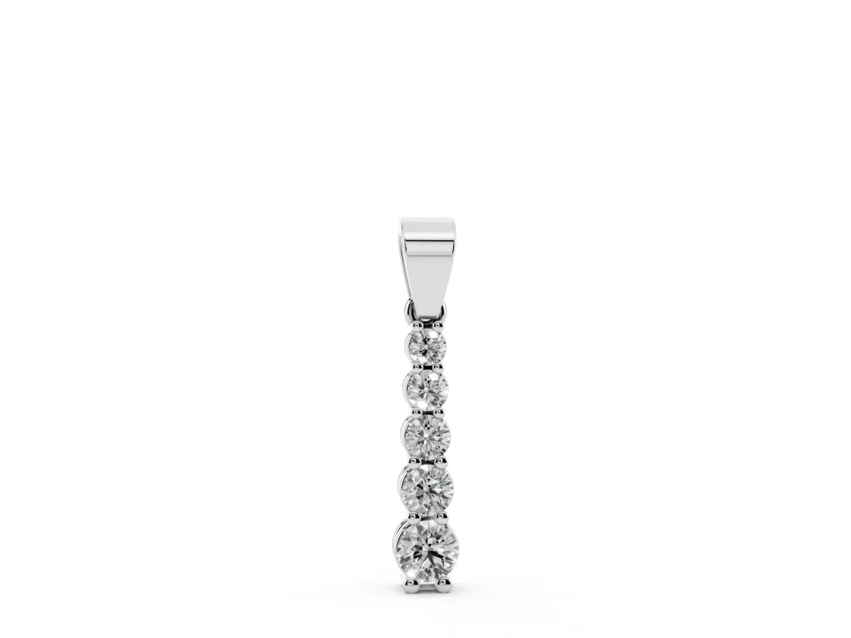 Round Diamond Vertical Pendant with Prong Setting Silver