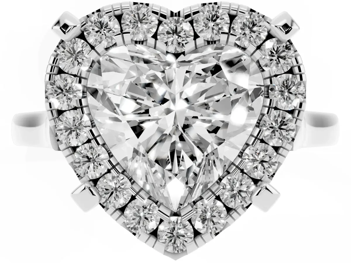 Heart Cut Diamond Cluster Halo Solitaire with Four-Prong Setting Silver