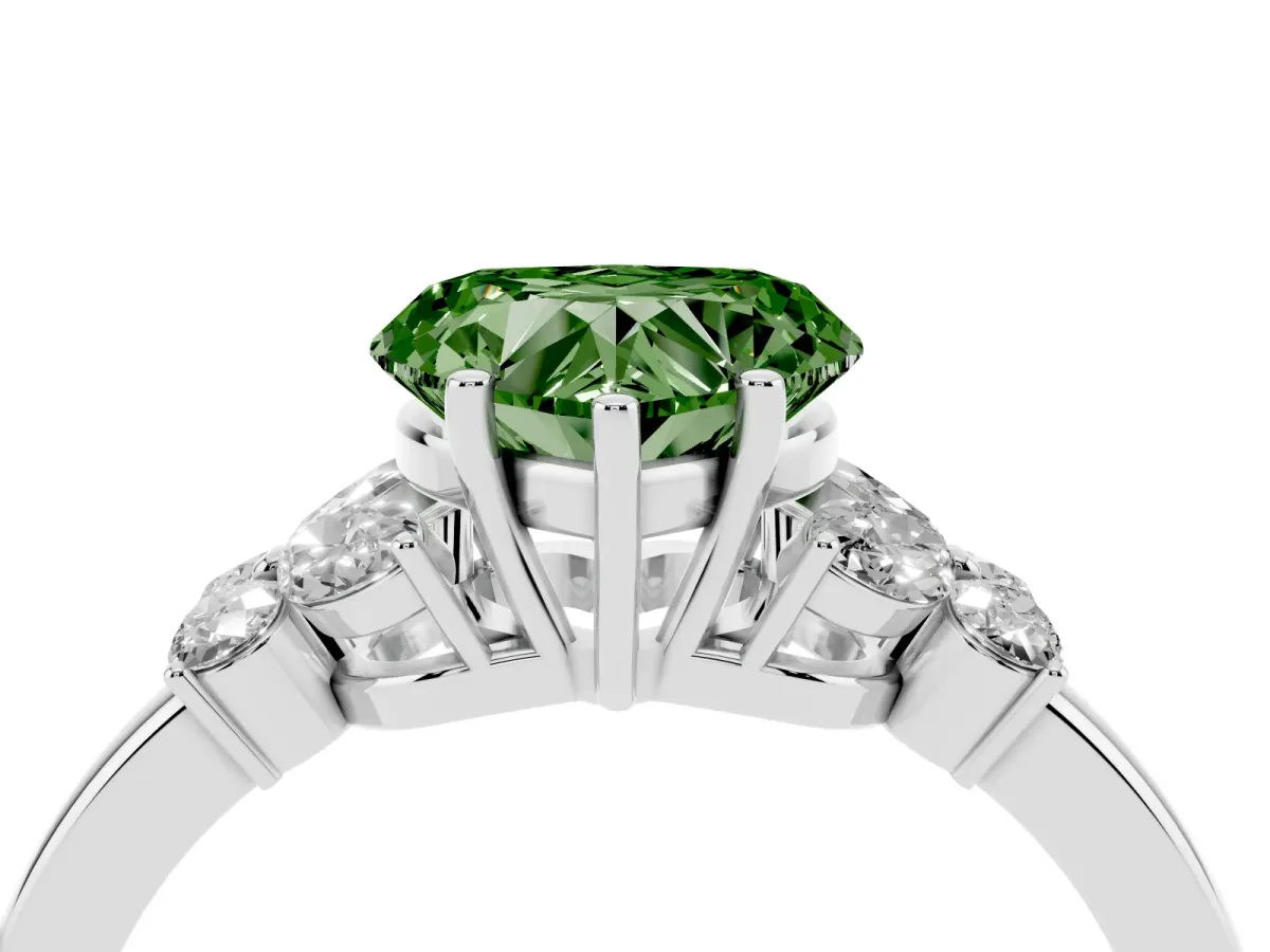 Fancy Green Heart Cut Cut Solitaire Floral Diamond Ring with Four-Prong Setting Silver