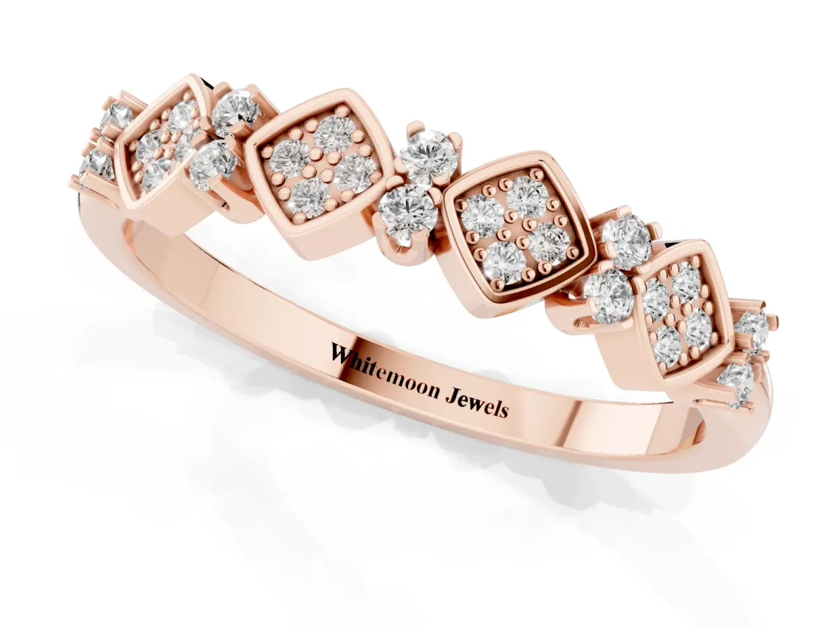 Pavé Cushion Diamond Cluster Eternity Band with Prong Setting Rose gold
