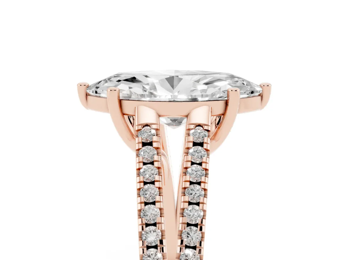 Marquise Cut Diamond Solitaire Engagement Ring with Split Shank Pavé Band Rose gold