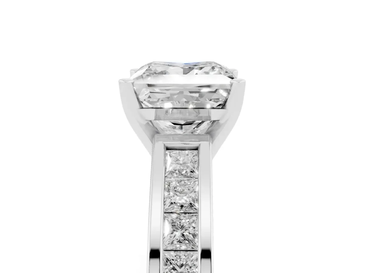 Princess Cut Solitaire Diamond Ring with Channel-Set Band and Four-Prong Setting Silver