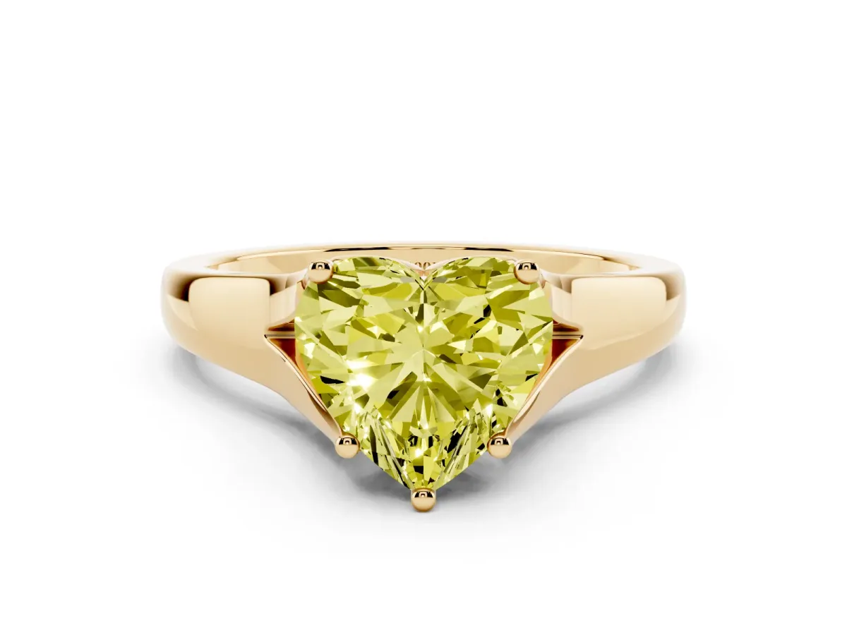 Fancy Yellow Heart Cut Solitaire Diamond Ring with Cathedral Band and Four-Prong Setting Yellow gold
