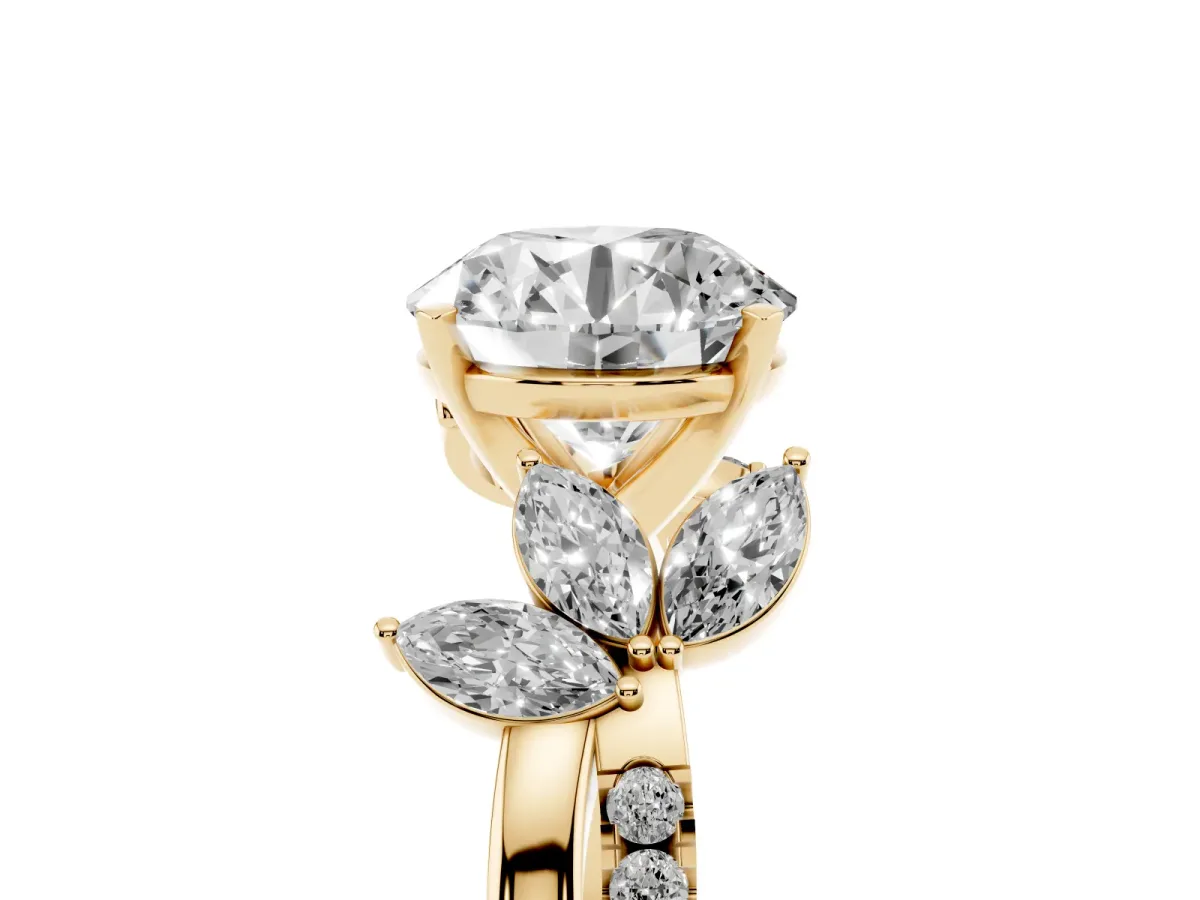 Round Cut Diamond Floral Vine Solitaire Engagement Ring Yellow gold