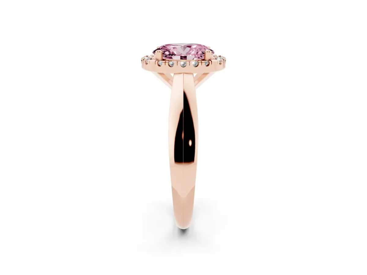 Fancy Pink Oval Cut Cut Halo Solitaire Engagement Ring with Square Band and Four-Prong Setting Rose gold