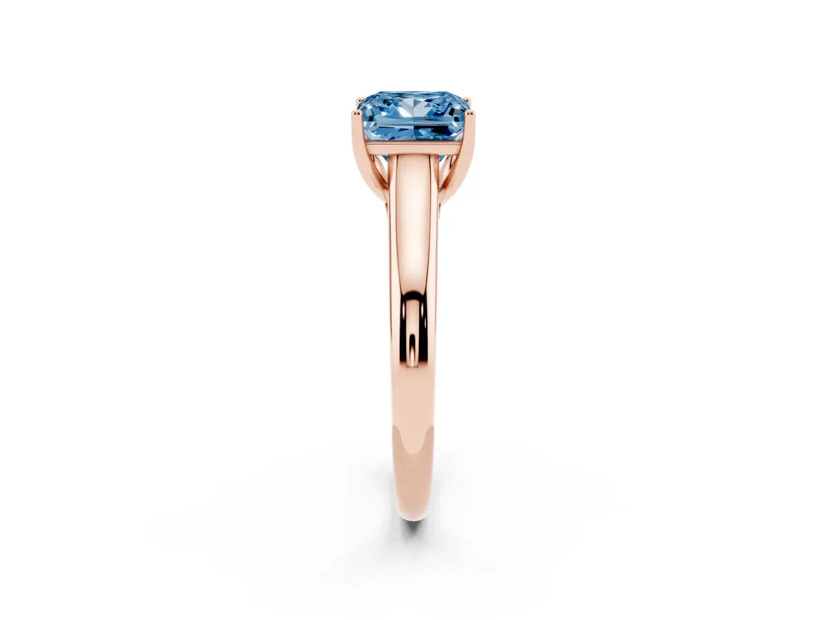 Fancy Blue Princess Cut Solitaire Engagement Ring with Tapered Band and Four-Prong Setting Rose gold