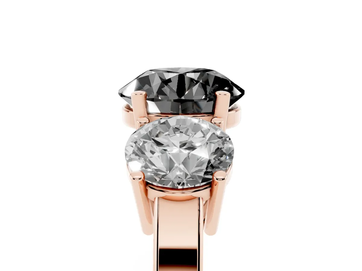 Fancy Black Three-Stone Round Cut Cut Diamond Engagement Ring with Flat Band and Four-Prong Setting Rose gold