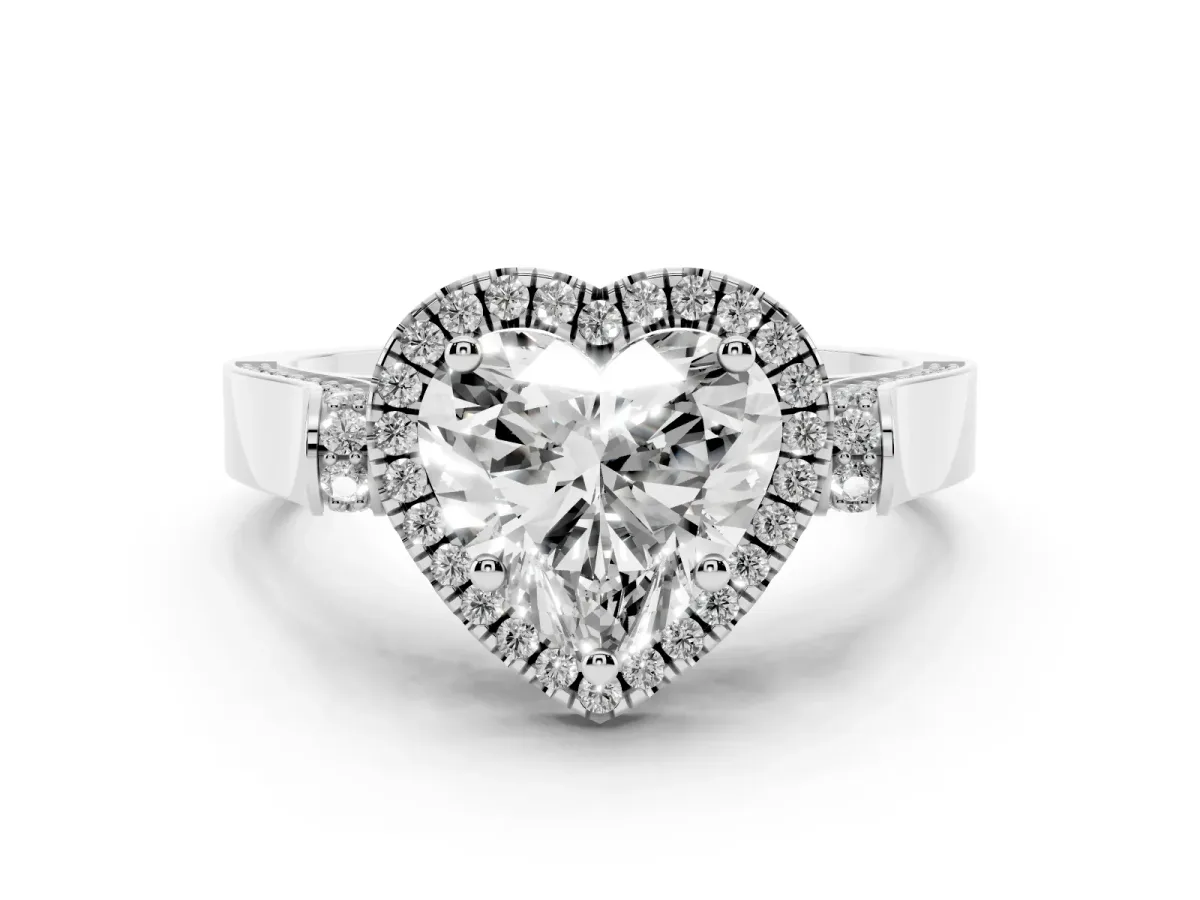 Heart Cut Halo Round Diamond Twist Band with Four-Prong Setting Platinum