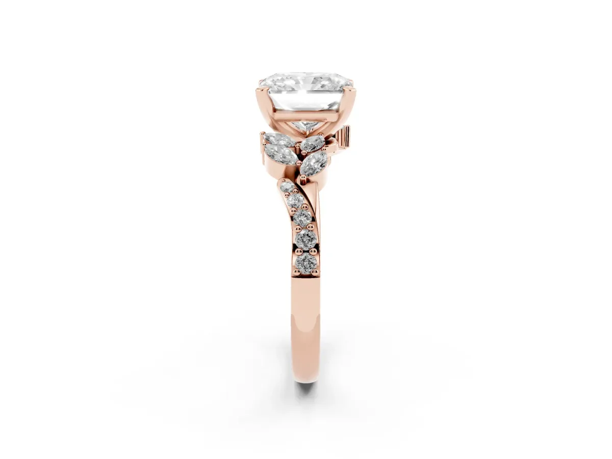 Radiant Cut Solitaire Marquise Twist Band with Six-Prong Setting Rose gold