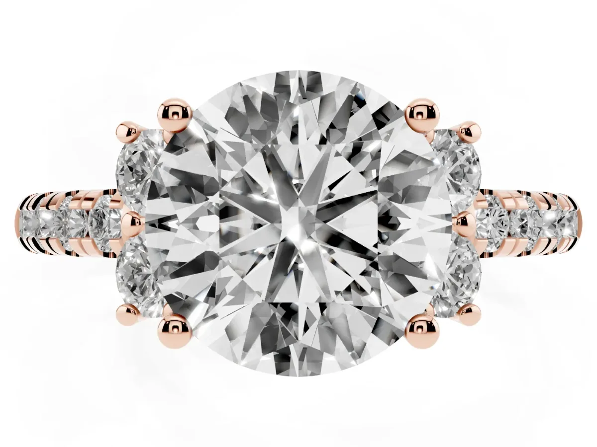 Round Cut Diamond Three-Stone Pave Band with Four-Prong Setting Rose gold