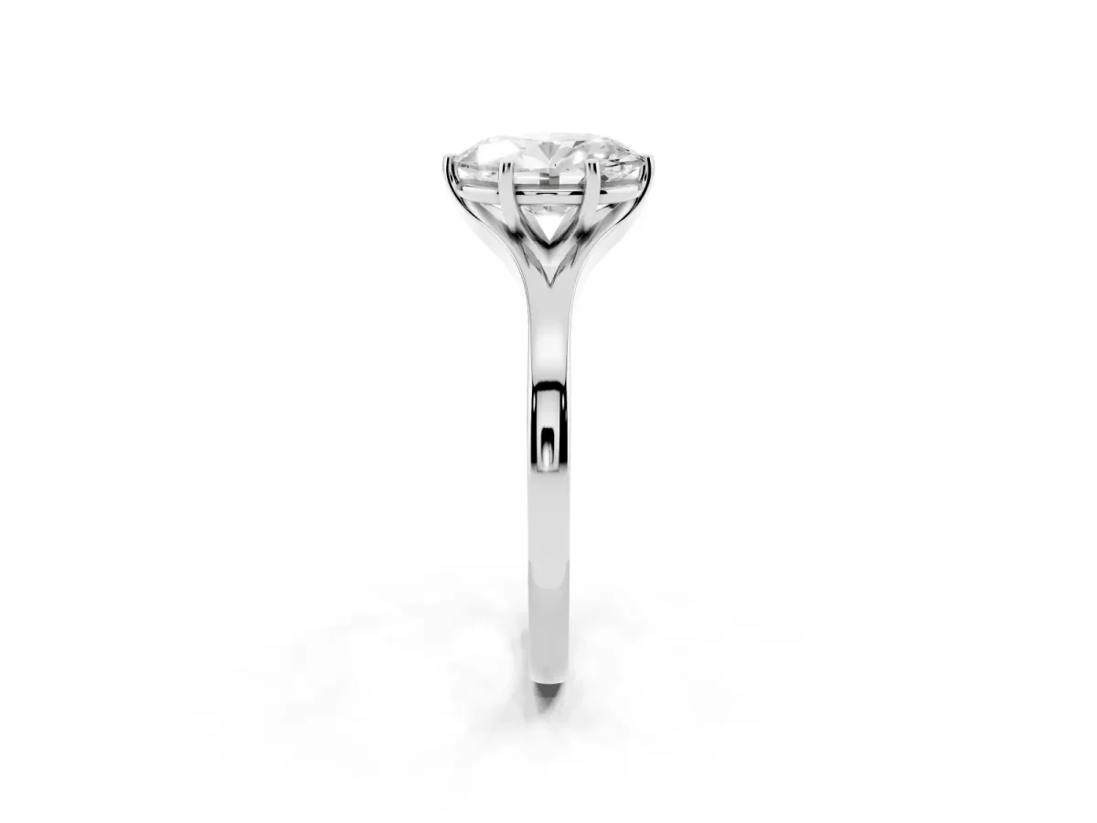 Oval Cut Solitaire Diamond Ring with Six-Prong Setting and Tapered Band Platinum
