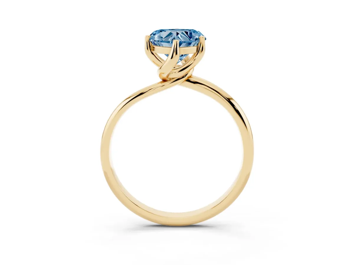 Fancy Blue Heart Cut Diamond Solitaire Engagement Ring with Four-Prong Setting and Classic Band Yellow gold