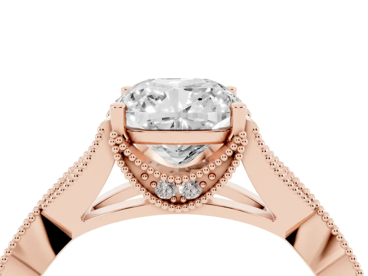 Cushion Cut Cut Diamond Twisted Band with Milgrain Pave Setting and Four-Prong Setting Rose gold