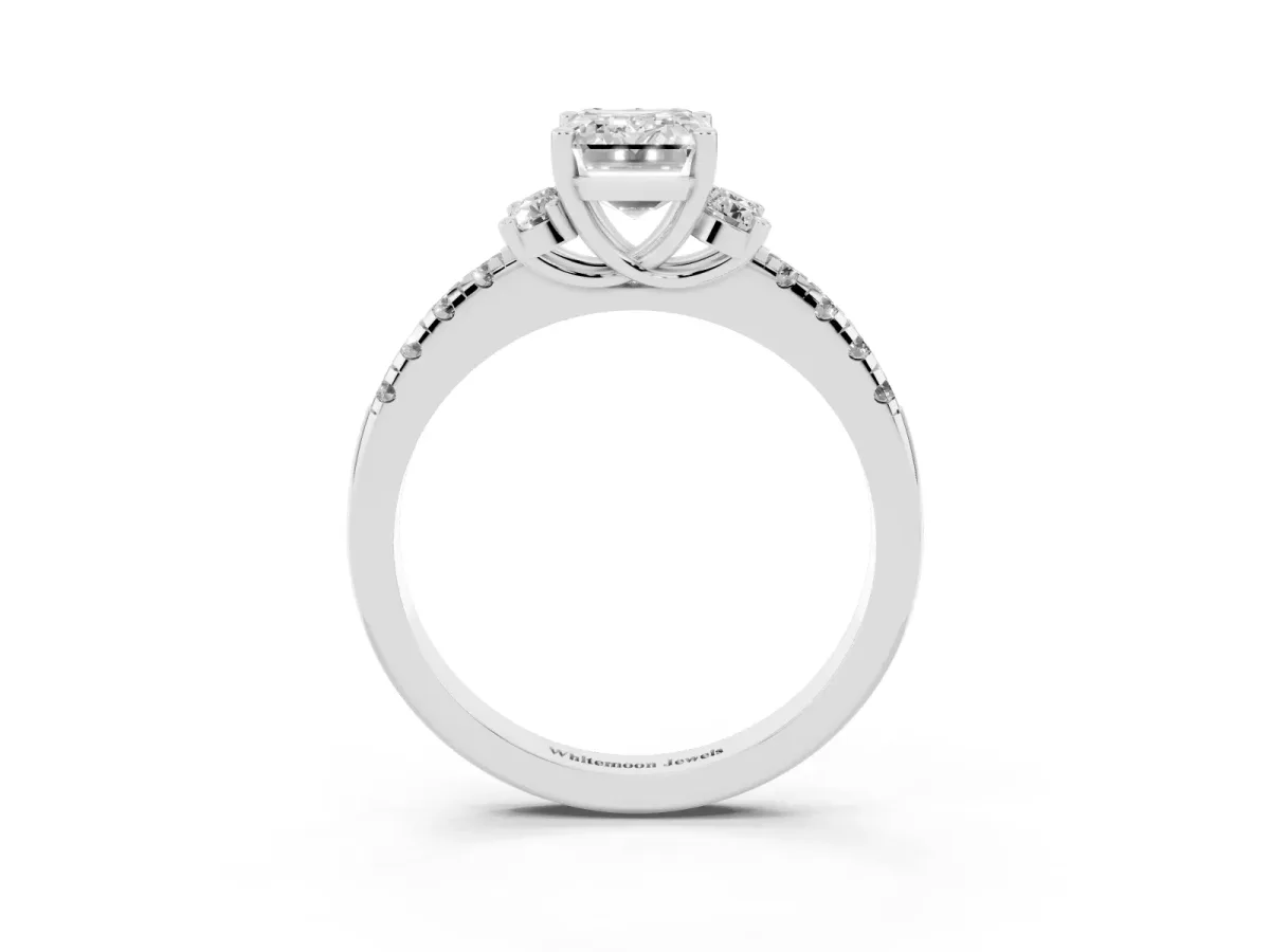 Emerald Cut Diamond Three-Stone Pave Band with Four-Prong Setting Platinum