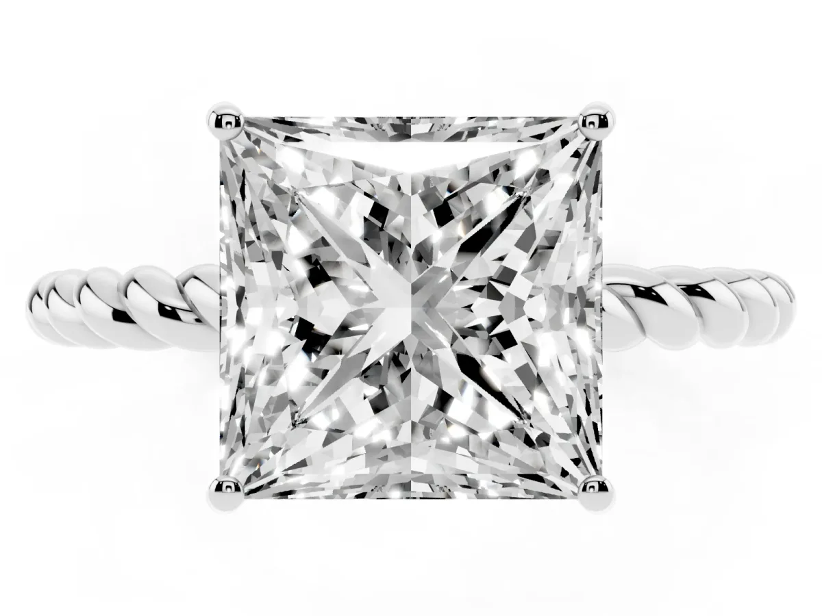 Princess Cut Solitaire Twisted Band 4-Prong Ring Platinum