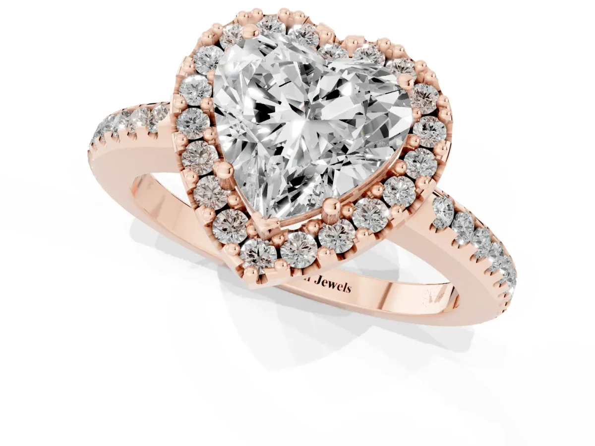 Heart Cut Diamond Pavé Halo Ring with Four-Prong Setting Rose gold