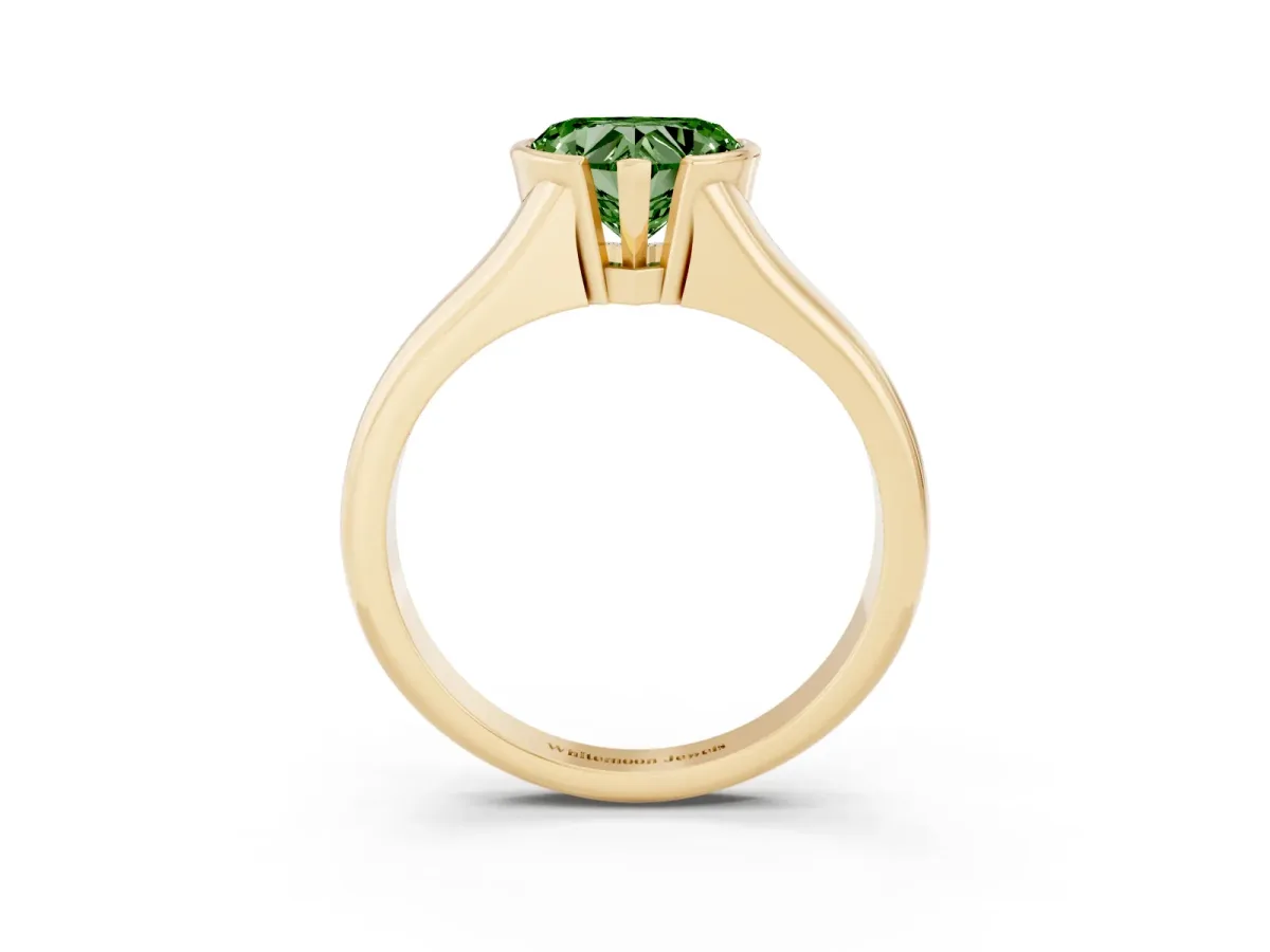 Fancy Green Heart Cut Solitaire Tension Set Diamond Ring with Split Shank Band Yellow gold