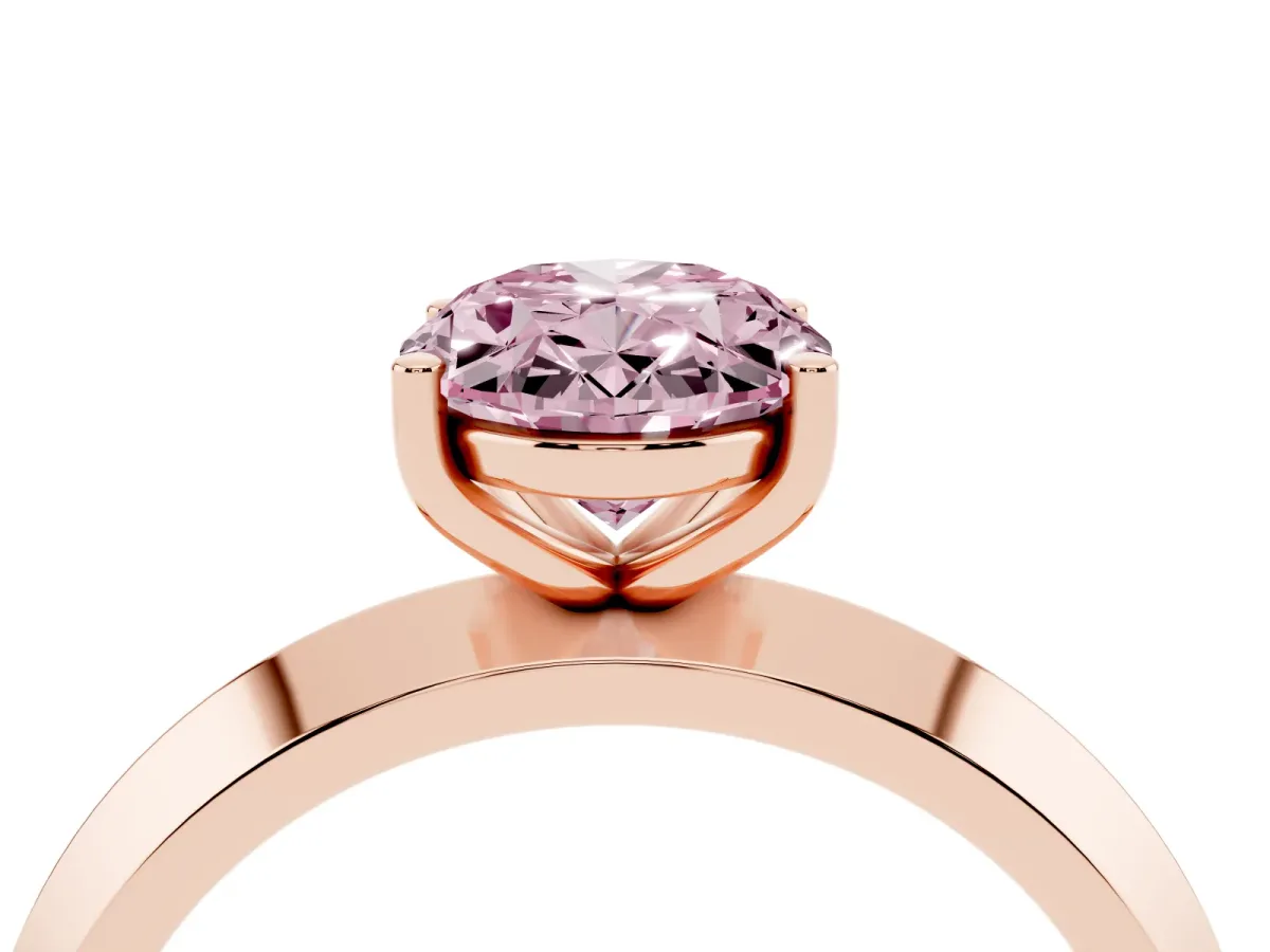 Fancy Pink Oval Cut Cut Solitaire Engagement Ring with Flat Band and Four-Prong Setting Rose gold