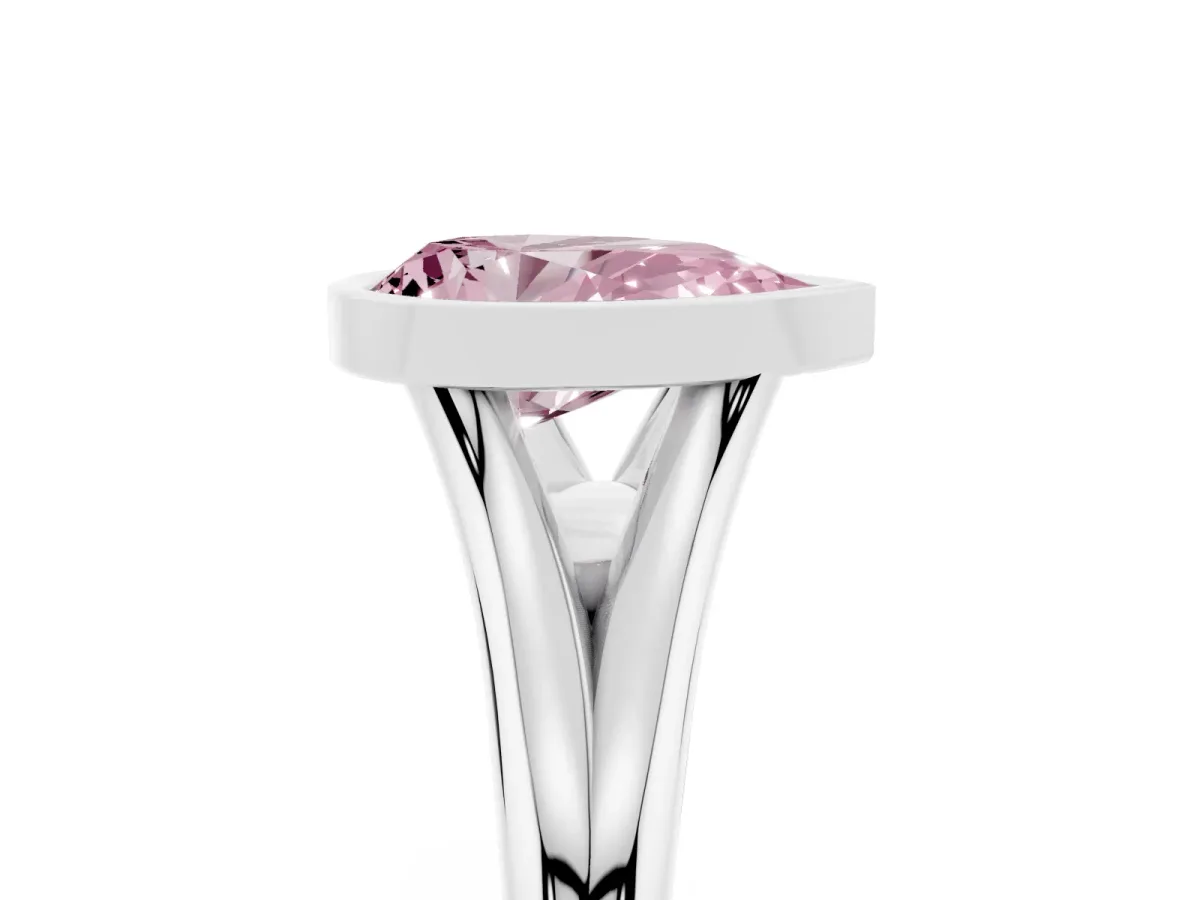 Fancy Pink Bezel Set Pear Cut Cut Solitaire Ring with Tapered Band Silver