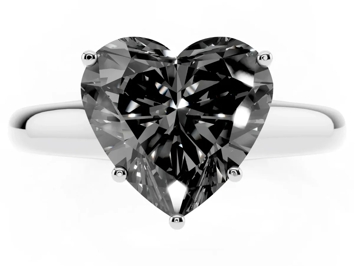 Fancy Black Heart Cut Cut Diamond Solitaire Engagement Ring with Tapered Plain Band and Four-Prong Setting Silver