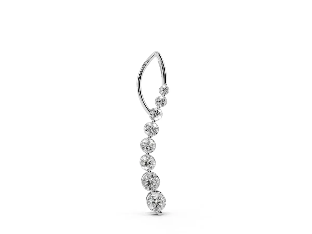 Round Diamond Channel Set Vertical Bar Pendant Silver