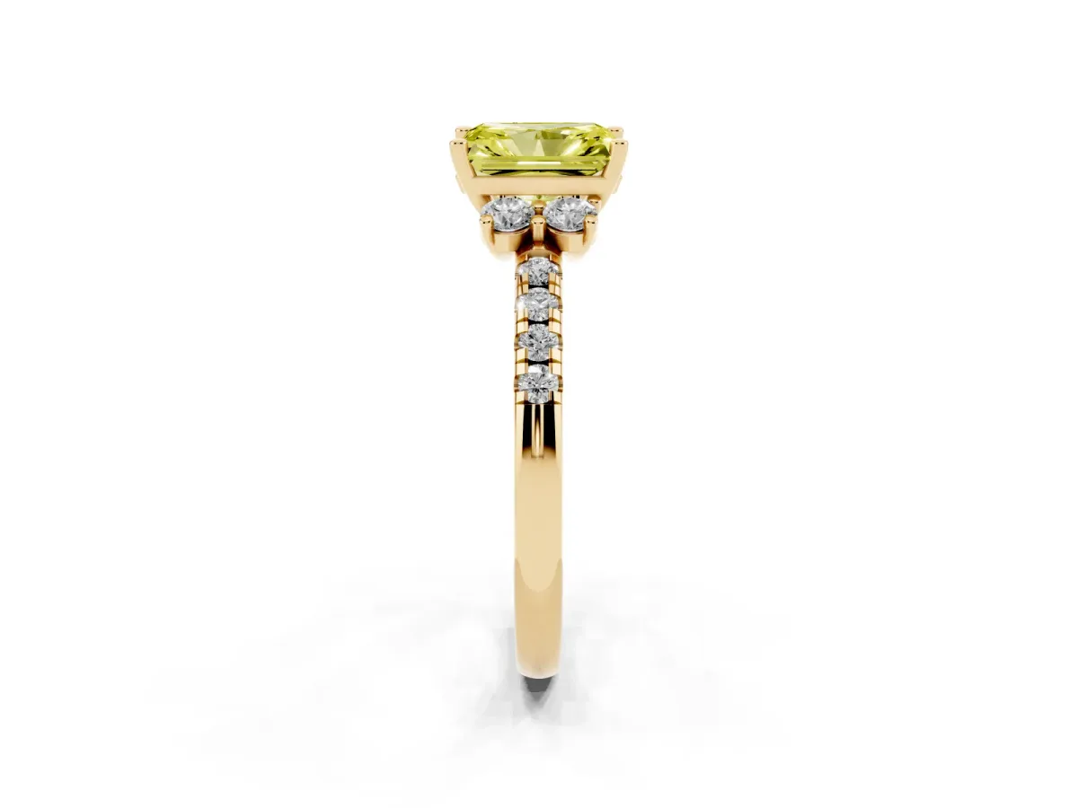 Fancy Yellow Radiant Cut Diamond Three-Stone Pave Band with Four-Prong Setting Yellow gold