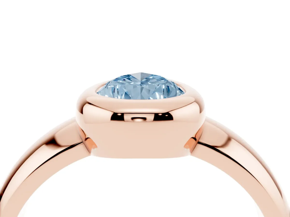 Fancy Blue Bezel Set Pear Cut Solitaire Ring with Wide Band Rose gold