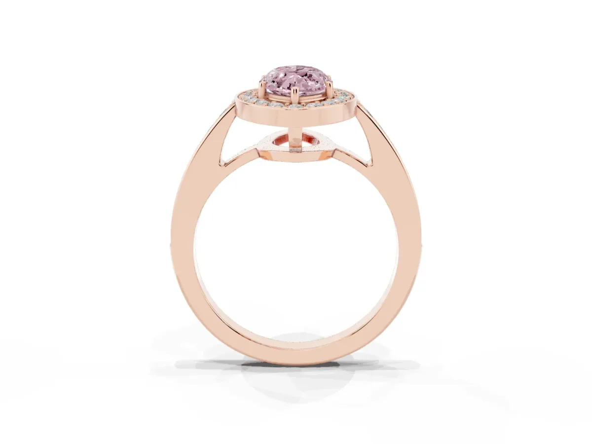 Fancy Pink Marquise Cut Halo Pavé Diamond Engagement Ring with Bezel Setting Rose gold