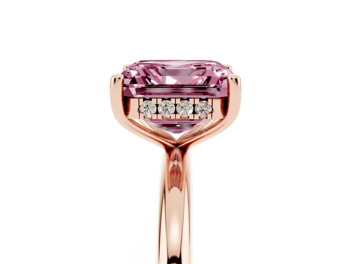 Fancy Pink Asscher Cut Cut Solitaire Engagement Ring with Four-Prong Setting and Classic Band Rose gold