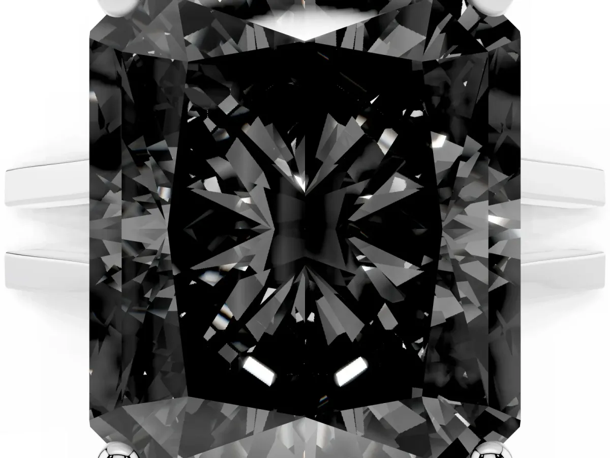 Fancy Black Radiant Cut Cut Diamond Solitaire Engagement Ring with Tapered Plain Band and Four-Prong Setting Silver