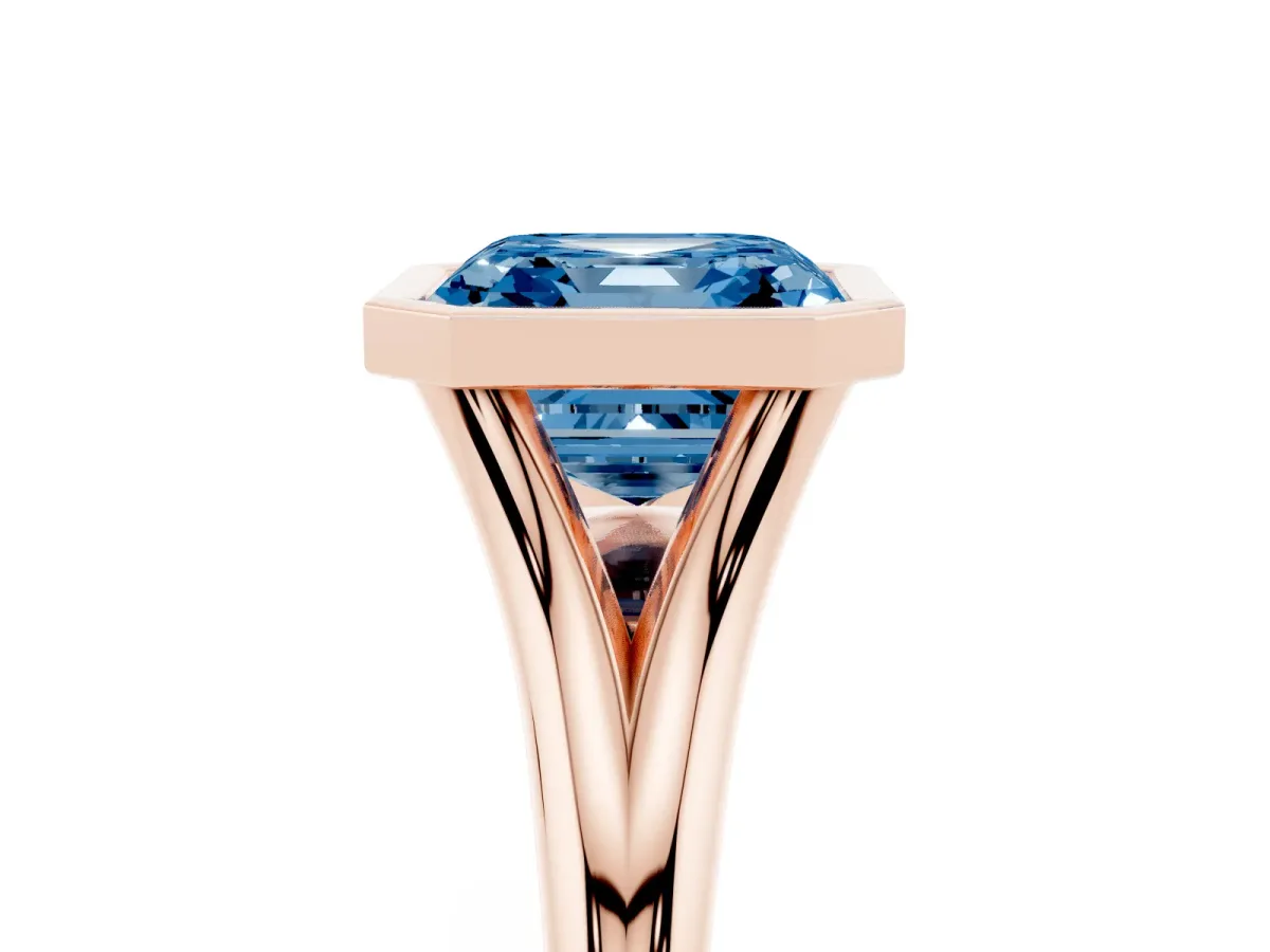 Fancy Blue Bezel Set Asscher Cut Cut Solitaire Ring with Tapered Band Rose gold