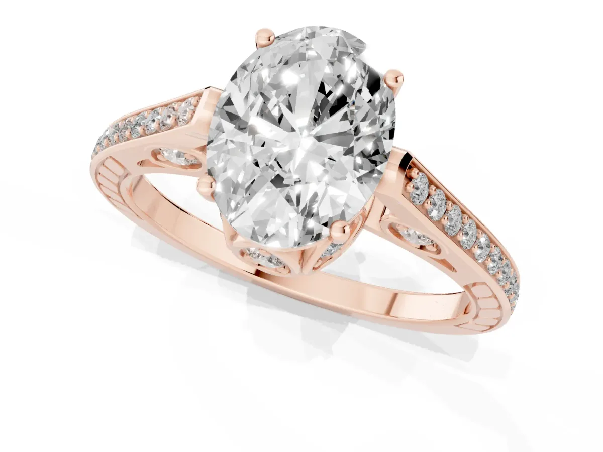 Oval Cut Cut Cathedral Pave Diamond Engagement Ring with Six-Prong Setting Rose gold