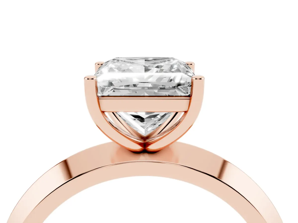 Princess Cut Cut Solitaire Engagement Ring with Flat Band and Four-Prong Setting Rose gold