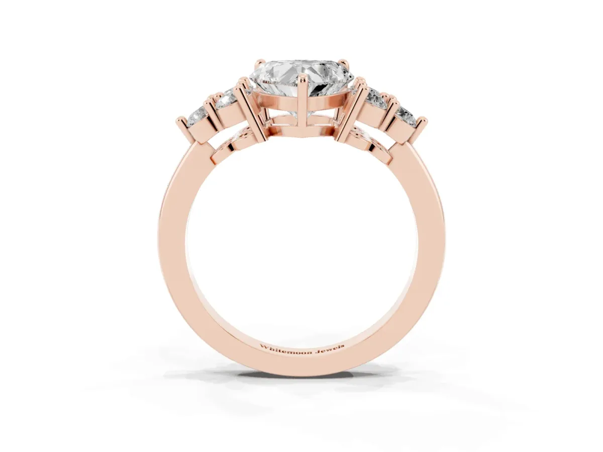 Heart Cut Brilliant Diamond Cluster Accent Solitaire Ring with Prong Setting Rose gold