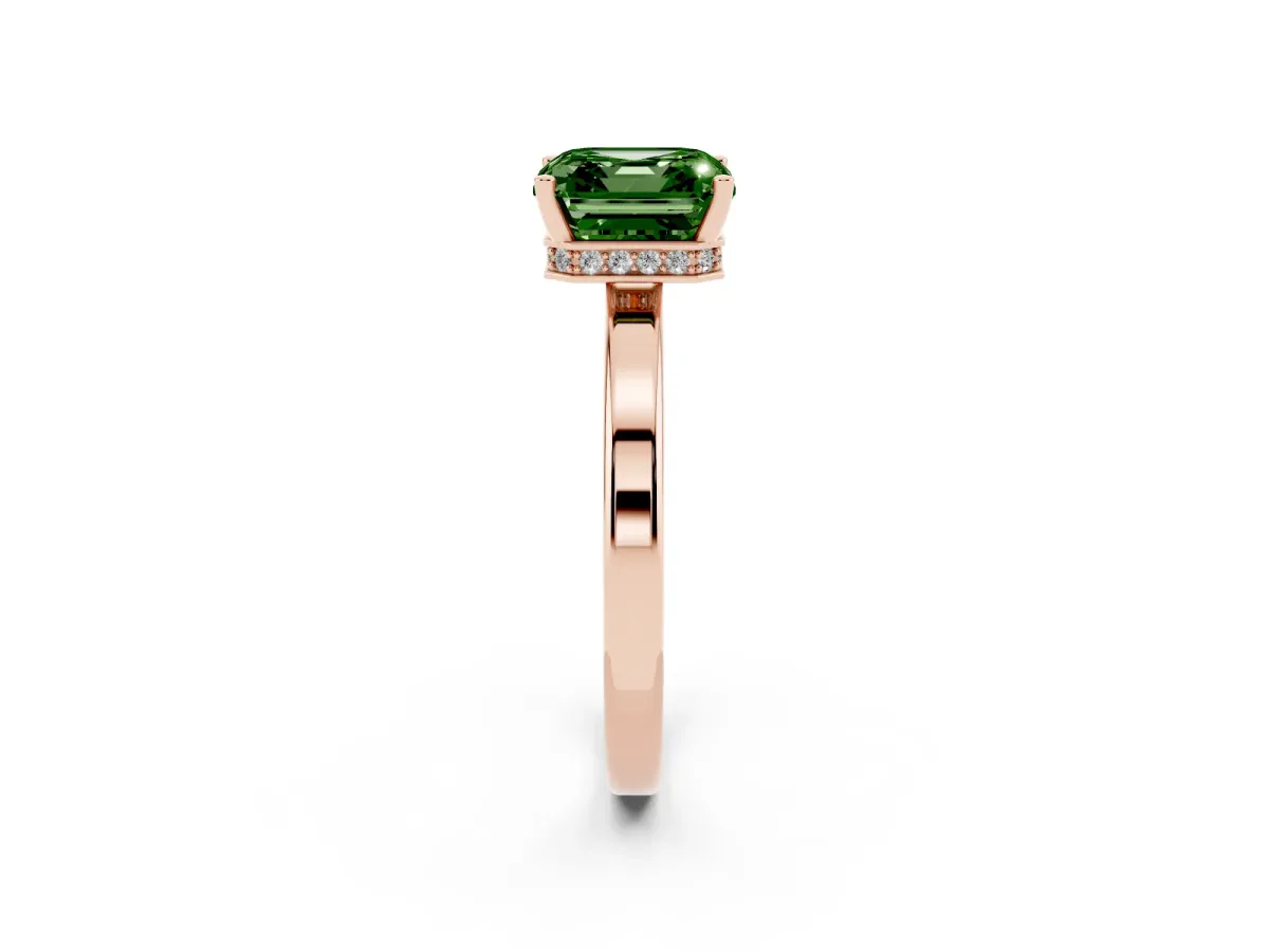 Fancy Green Asscher Cut Cut Solitaire Engagement Ring with Four-Prong Setting on a Classic Band Rose gold