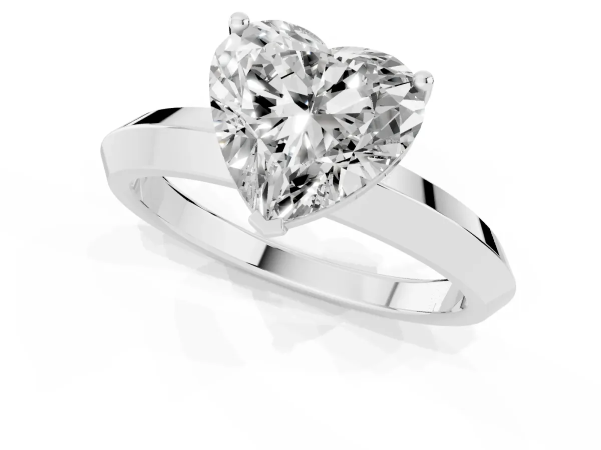 Heart Cut Cut Solitaire Engagement Ring with Flat Band and Four-Prong Setting Silver