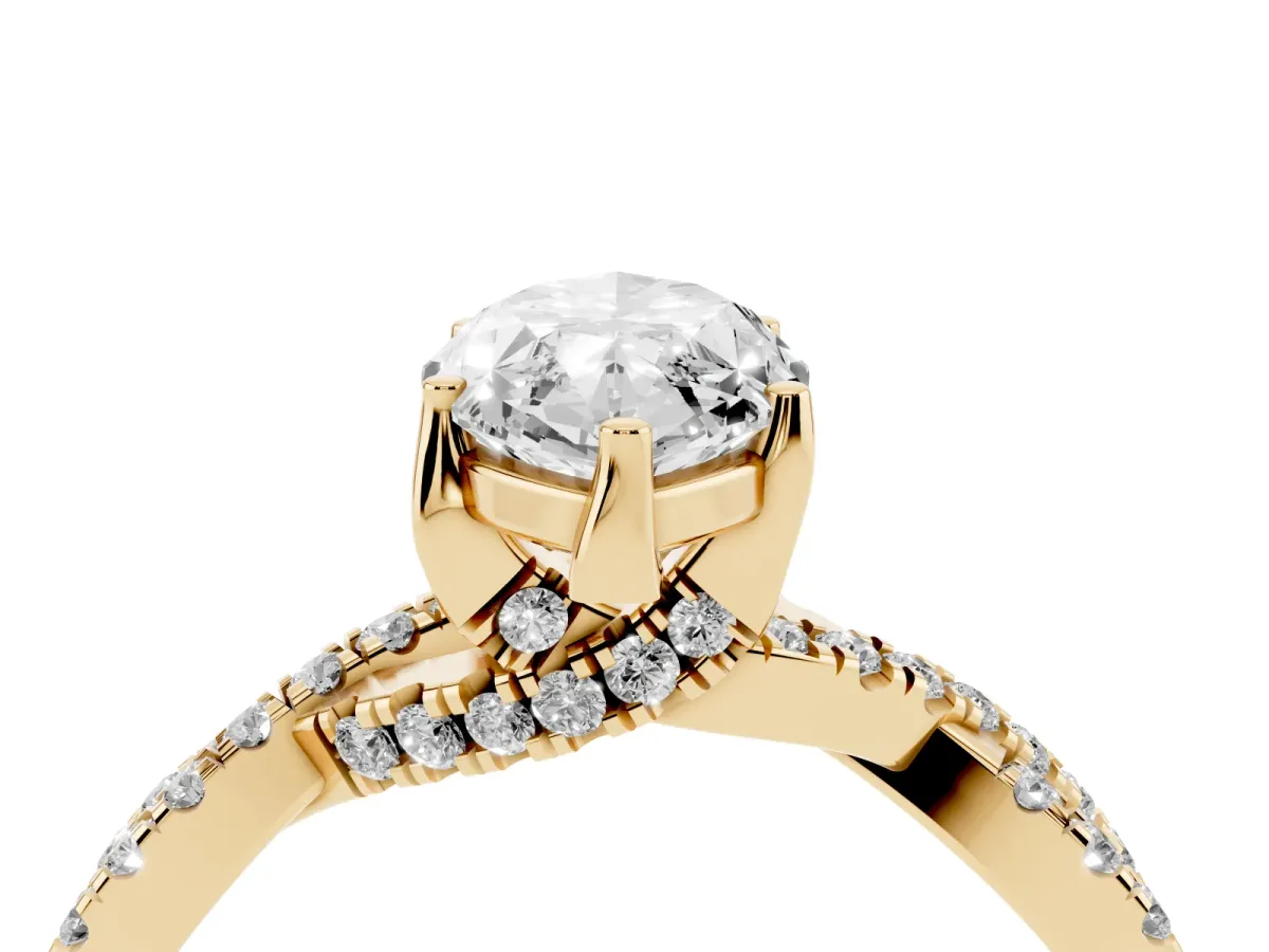 Marquise Cut Solitaire Twist Pave Diamond Engagement Ring with Prong Setting Yellow gold