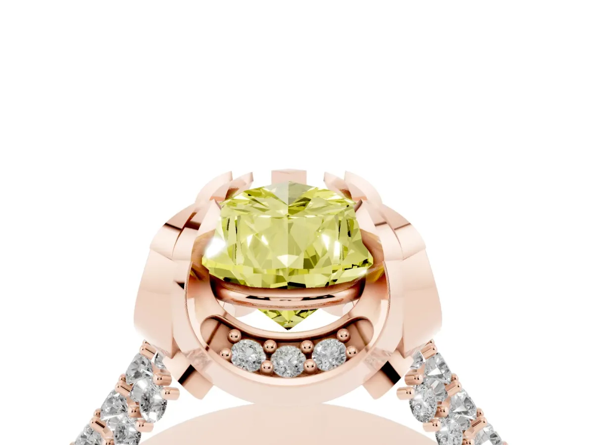 Fancy Yellow Pear Cut Solitaire Pave Split Shank Ring with Four-Prong Setting Rose gold