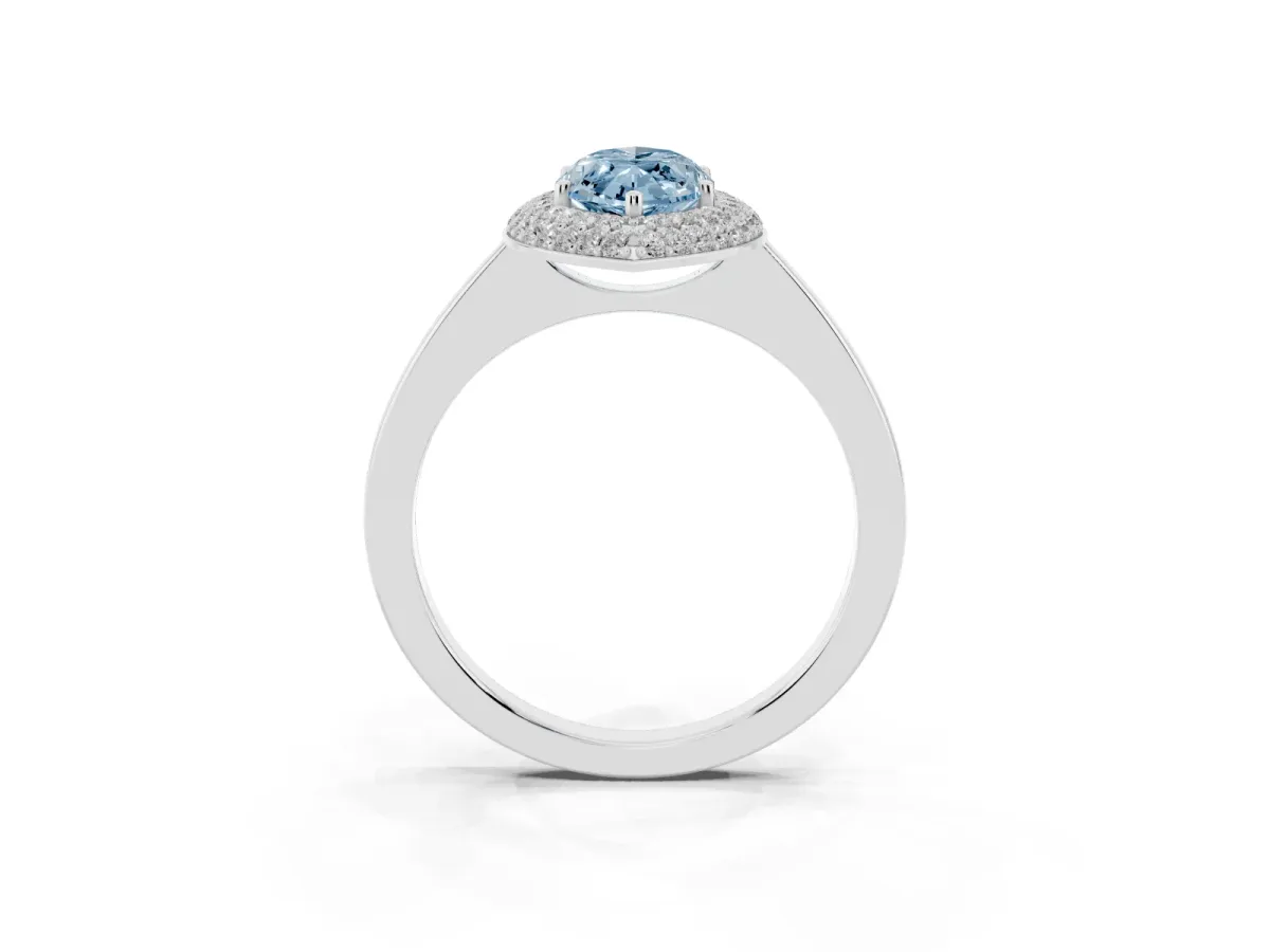 Fancy Blue Marquise Cut Halo Diamond Engagement Ring with Solitaire Band and Four-Prong Setting Silver