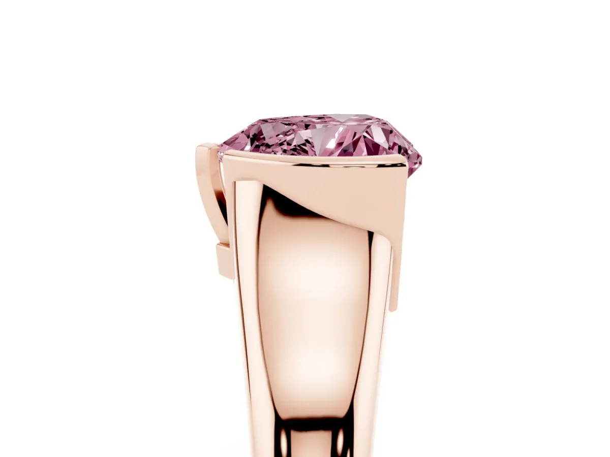Fancy Pink Heart Cut Solitaire Tension Set Diamond Ring with Split Shank Band Rose gold