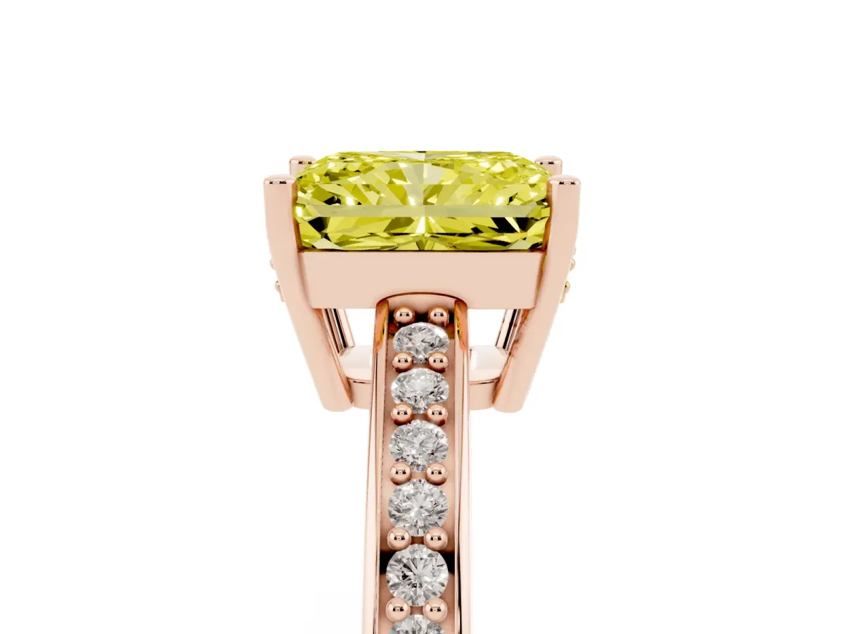 Fancy Yellow Radiant Cut Solitaire Pavé Band Prong Setting Ring Rose gold