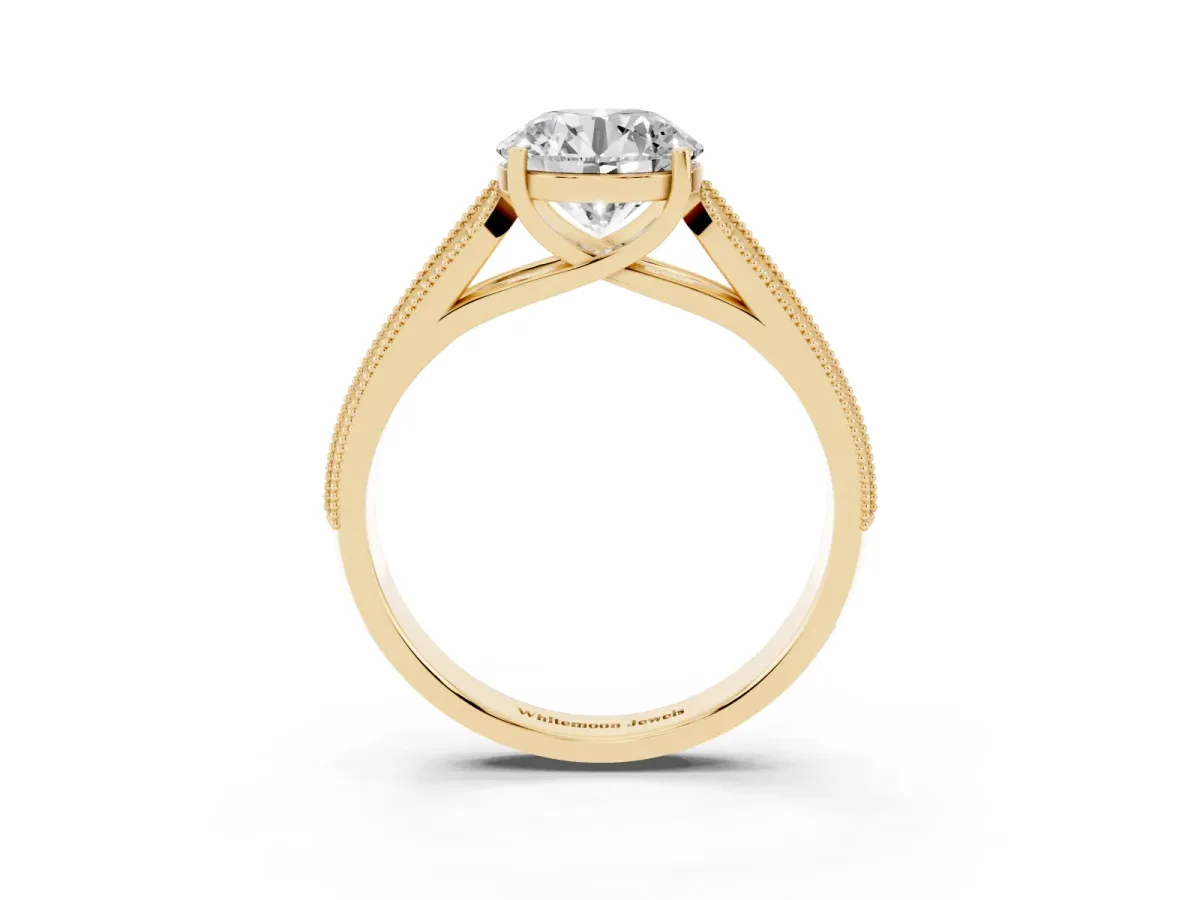 Round Cut Cut Pave Split Shank Engagement Ring with Four-Prong Setting Yellow gold