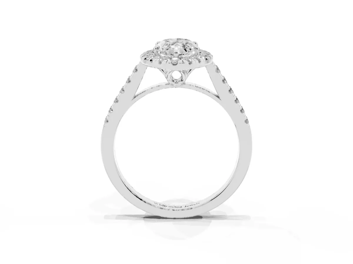 Marquise Cut Halo Pavé Diamond Engagement Ring with Four-Prong Setting Silver