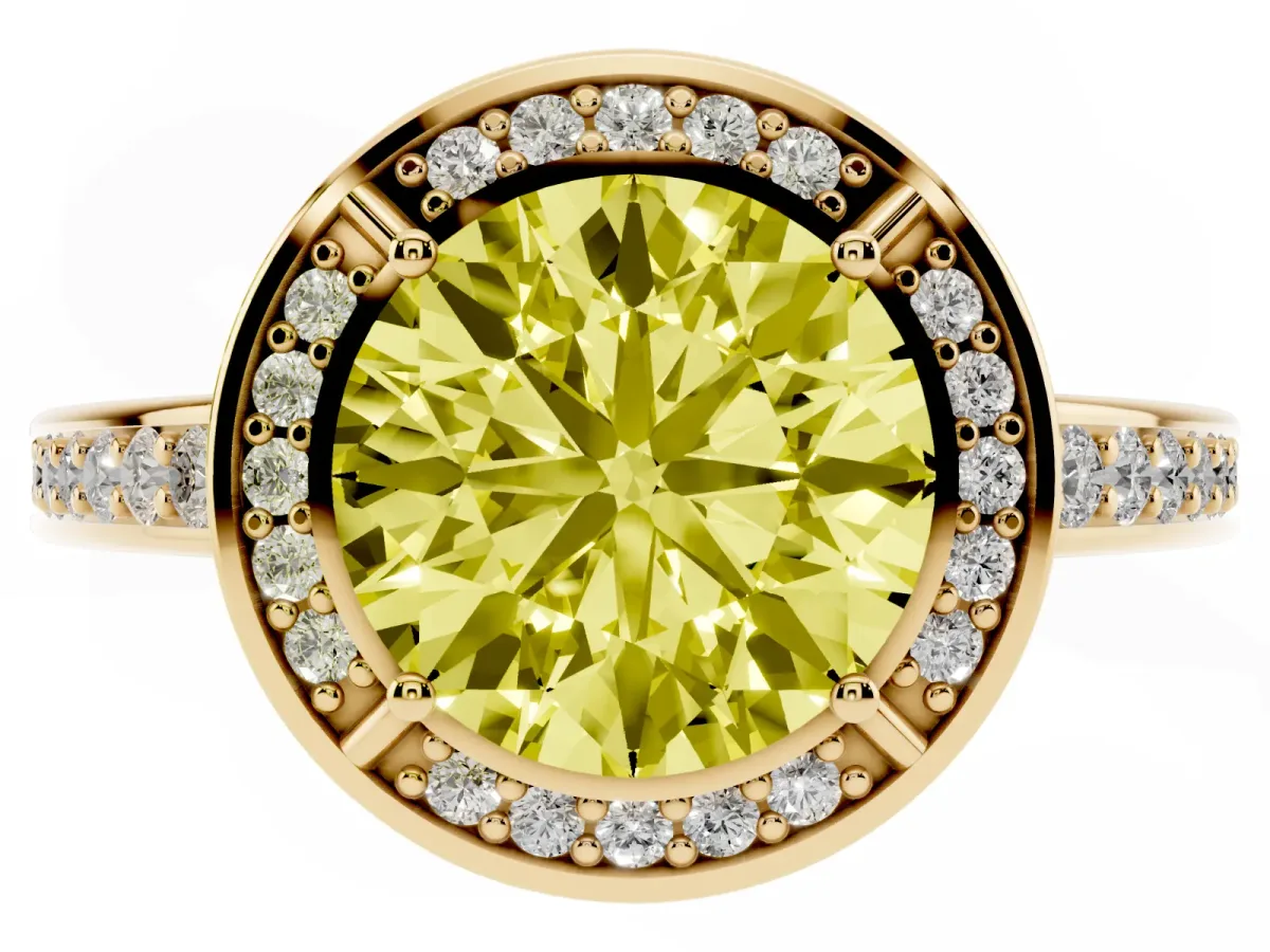 Fancy Yellow Round Cut Cut Halo Pave Split Shank Prong Setting Ring Yellow gold