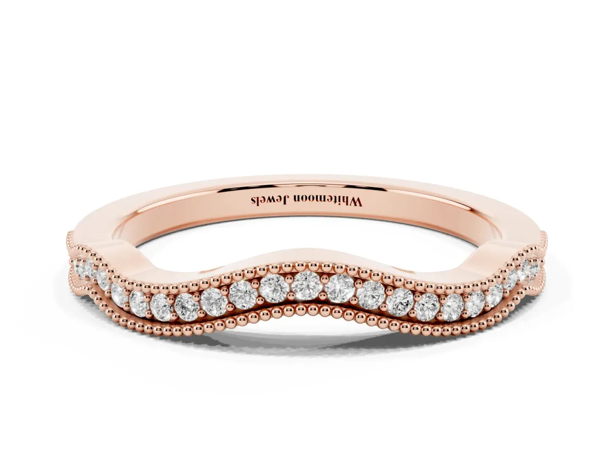Pavé Round Diamond Curved Milgrain Band Rose gold
