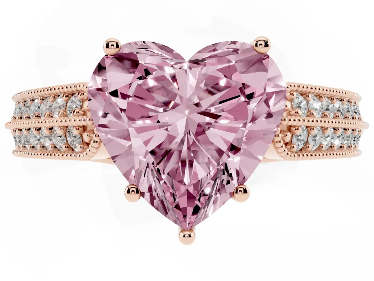 Fancy Pink Heart Cut Cut Pave Split Shank Engagement Ring with Four-Prong Setting Rose gold