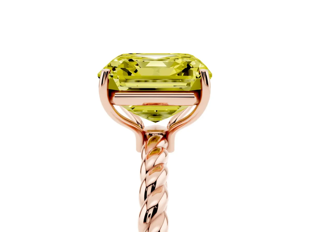 Fancy Yellow Asscher Cut Solitaire Twist Band Ring with Four-Prong Setting Rose gold