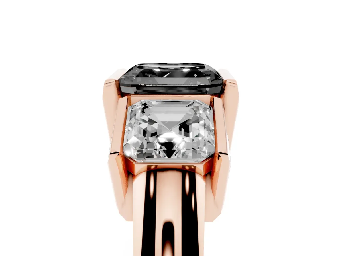 Fancy Black Three Stone Asscher Cut Cut Channel Set Diamond Ring Rose gold