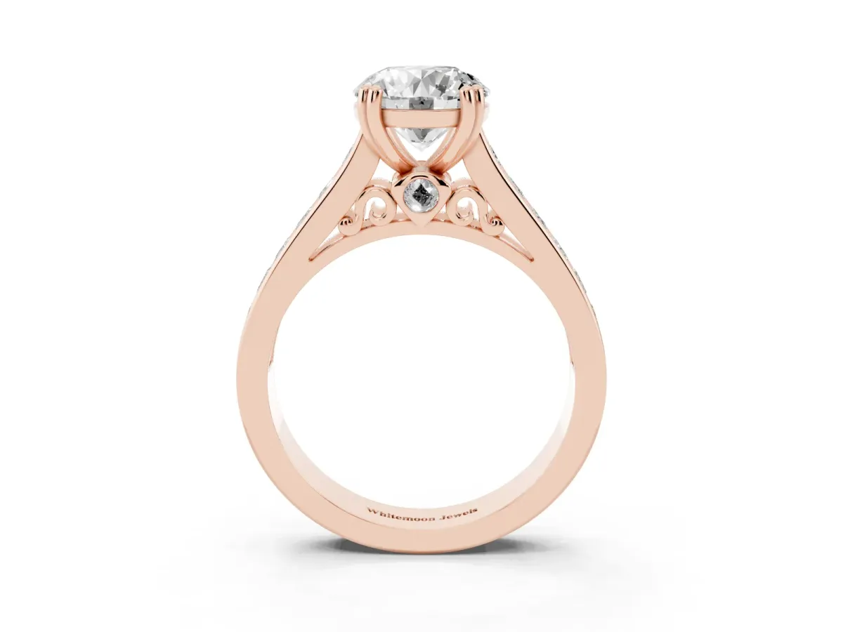 Round Cut Cut Channel Set Solitaire Engagement Ring with Prong Setting Rose gold